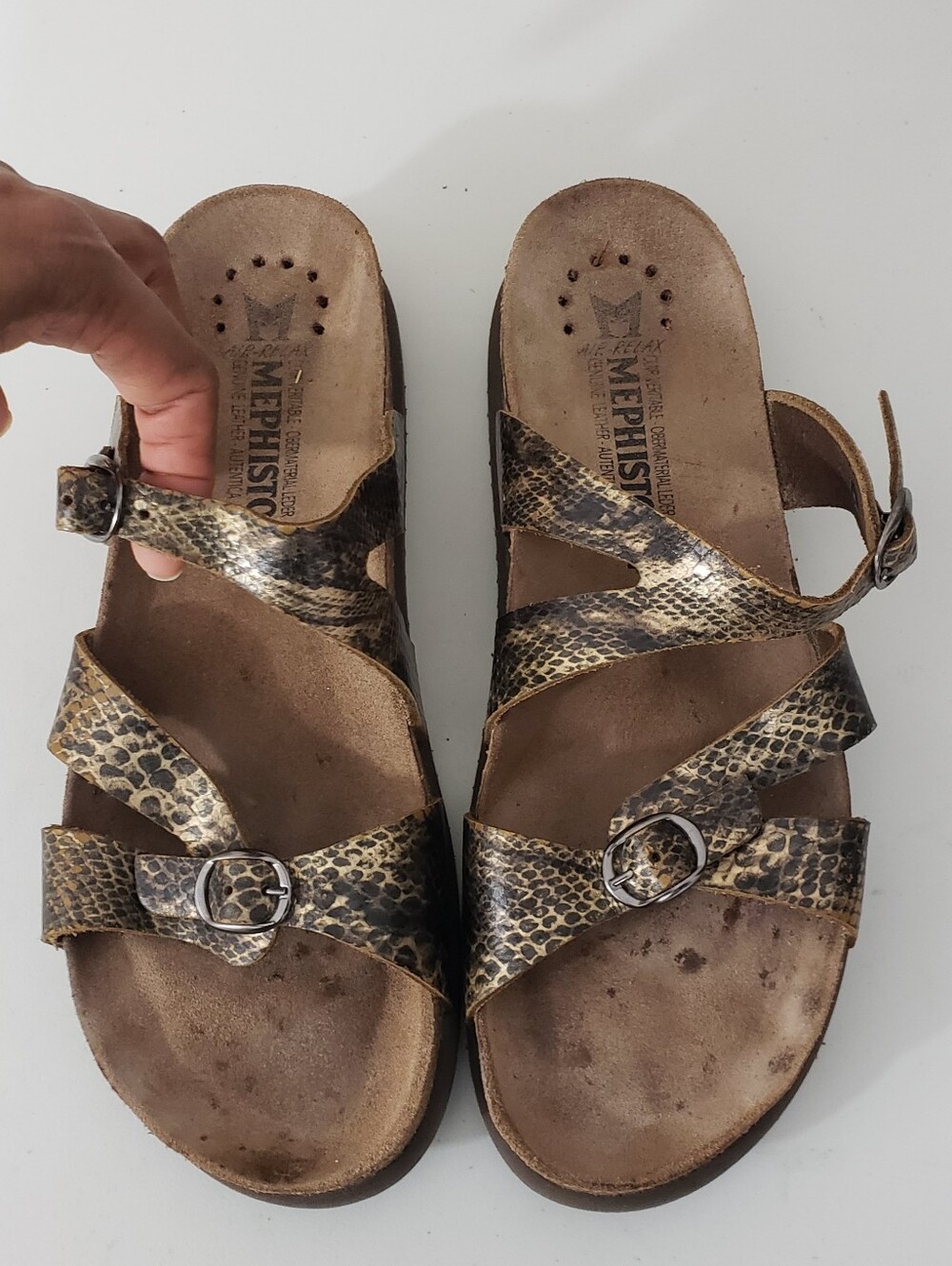 Mephisto Hannel Women's Brown Snakeskin Print Leather Slide Sandals